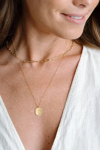 Miniatura 2 de Fremttly - Collar con dije de moneda ovalada con flor de 12 meses de nacimiento, collar de oro real de 14 quilates, delicada, regalo personalizado