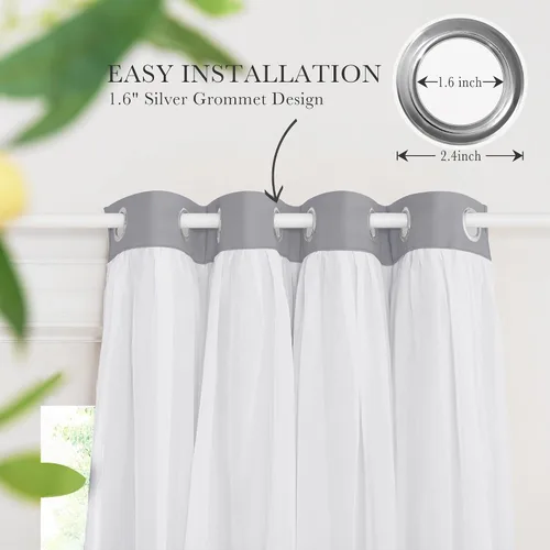 Miniatura 8 de PONY DANCE Cortinas Opacas con Superposición de Gasa, Cortinas de Doble Capa con Aislamiento Térmico Mix & Match para Oscurecer Habitaciones