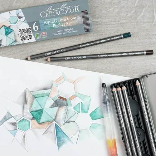 Miniatura 6 de Cretacolor AquaGraph - Juego de acuarelas de grafito, blanco, marrón, verde azulado, verde, rojo y azul