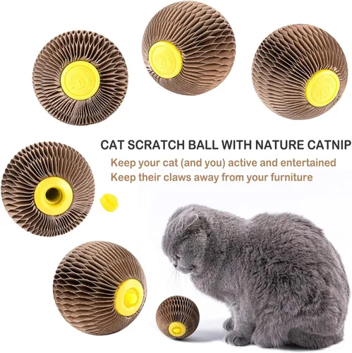 Miniatura 7 de AREIIA Bola de Hierba Gatera para Gatos Bola Rellenable con Rascador Fiebre Felina Juguetes para Reducir la Obesidad y la Soledad CSB01BR
