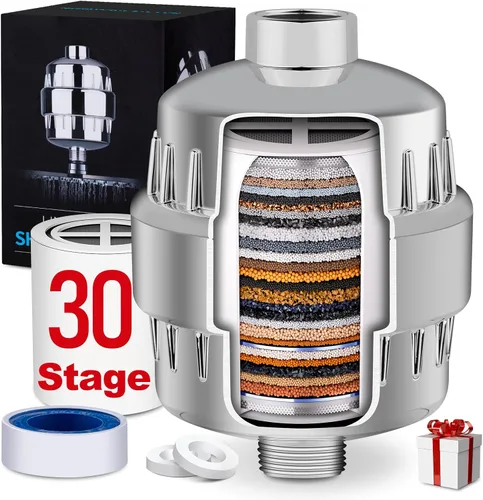 Filtro de ducha de 30 etapas, filtro de ducha para agua dura, filtro de agua de ducha de alto rendimiento para eliminar metales pesados de fluoruro