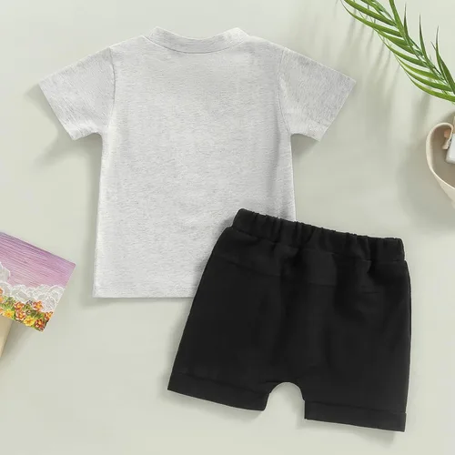 Miniatura 3 de Conjunto de camiseta de manga corta con estampado de vaca para bebé, pantalones cortos sólidos, ropa de verano