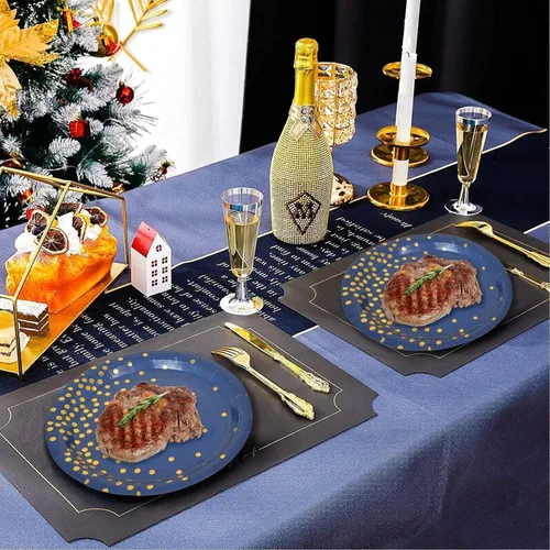 Miniatura 7 de 175 platos y servilletas azules para fiestas, decoraciones de fiesta azules y doradas para 25 invitados, platos de papel azul rey para decoraciones
