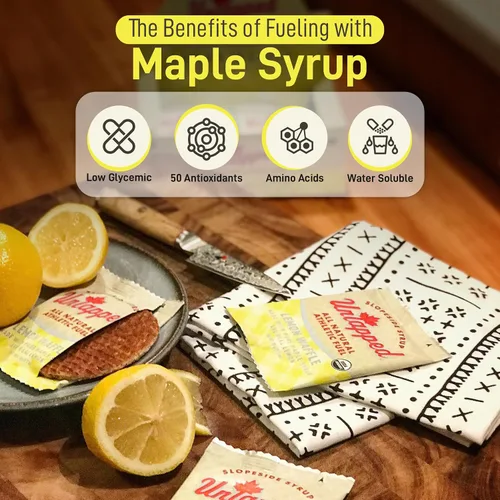 Miniatura 2 de UnTapped Waffles orgánicos de limón de 1.1 oz cada uno, caja de 16 – Snacks deportivos de resistencia endulzados con jarabe de arce real y limones