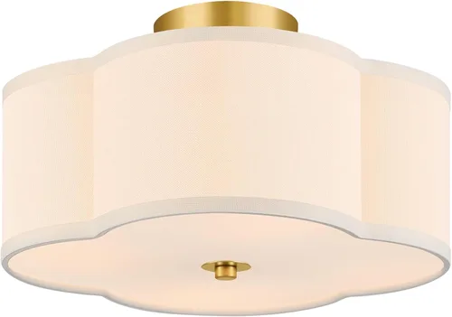 Miniatura 12 de VONLUCE Lámpara de techo semiempotrada de 12.6 pulgadas, moderna lámpara de techo de 3 luces con pantalla en forma de pétalos blancos, 3 enchufes