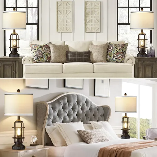 Miniatura 7 de Modern Table Lamps Set of 2, Industrial 3-Way Dimmable Bedside Lamp with USB A+C Ports & AC Outlet, 25" Touch Control Nightstand Lamp LED Night