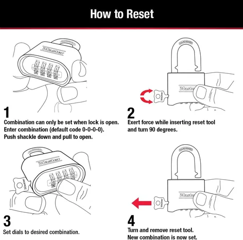 Miniatura 5 de Master Lock Candado de Combinación Negro, Establece Tu Propia Combinación, Candados Resistentes a la Intemperie para Interiores y Exteriores