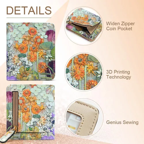 Miniatura 3 de APHISON Billetera para mujer, delgada y pequeña, para mujer, cartera RFID para mujer, de piel de microfibra de dibujos animados con soporte