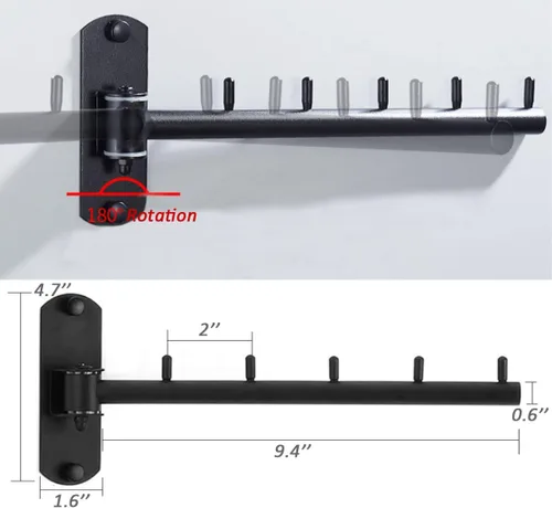 Miniatura 2 de Percha de brazo oscilante de acero inoxidable, colgador plegable de pared para cuarto de servicio, soporte de ganchos de ropa que ahorra espacio