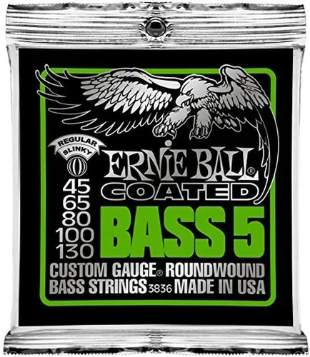 Miniatura 3 de Ernie Ball Cuerdas de guitarra bajo con revestimiento regular Slinky de 5 cuerdas, calibre 45-130 (P03836)