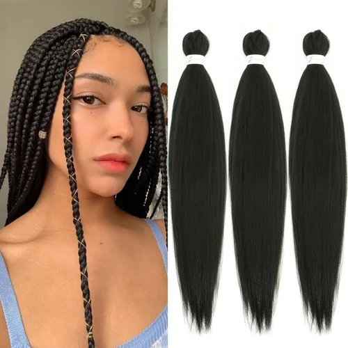 Miniatura 7 de Cabello trenzado marrón preestirado de 30 pulgadas, 3 paquetes de cabello trenzado preestirado de color 30 EZ, textura Yaki, extensiones de cabello