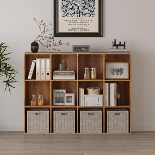 Miniatura 14 de Organizador de almacenamiento de 12 cubos, estantes de madera con panel trasero cerrado, estantería reversible, organizador de armario de cubos