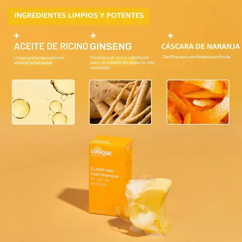 Miniatura 4 de Ethique Barra de champú clarificante para cabello graso con aceite de ricino, sin plástico, vegano, libre de crueldad, 3.88 onzas, anteriormente St.