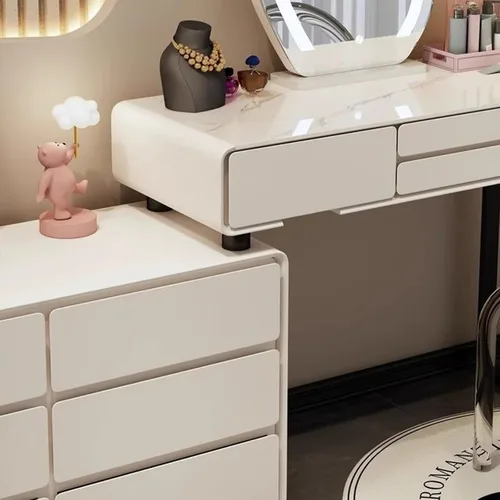 Miniatura 7 de Escritorio de tocador con luces, tocador de maquillaje con espejo, tocador con cajón grande, 3 modos de iluminación de brillo ajustable, juego