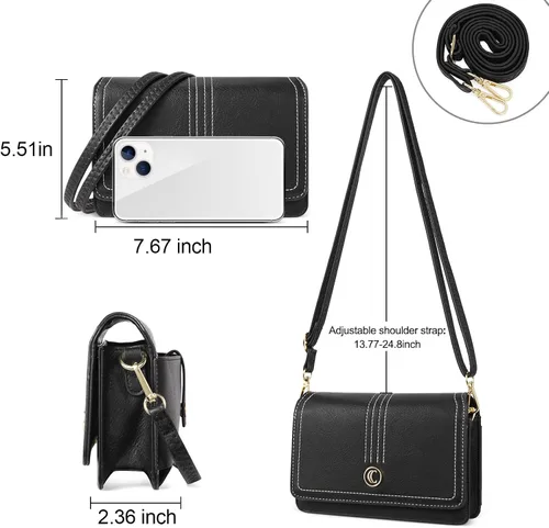 Miniatura 3 de CLUCI Bolso cruzado para mujer, cartera de muñeca, pequeña bolsa de hombro con ranuras para tarjetas, solapa de cuero, bolso de mano para teléfono