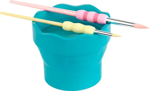 Miniatura 5 de Faber-Castell Clic & Go - Taza de agua de pintura portátil con soporte para cepillo, turquesa, limpiador de pinceles de pintura plegable, taza
