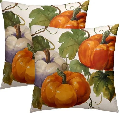Miniatura 30 de Giwawa Juego de 2 fundas de almohada de calabaza otoñal de 16 x 16 pulgadas, fundas de cojín de algodón de madera de girasol para sofá, patio