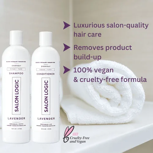 Miniatura 5 de SalonLogic Everyday Clean & Pure - Juego de champú y acondicionador, lavanda, calidad de salón, tratamiento de queratina, aroma natural, hidratante