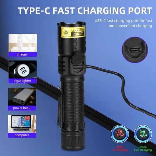 Miniatura 3 de DARKBEAM Linterna UV de 365 nm LED de luz negra, linternas ultravioleta, potente lámpara recargable USB -C Woods, resistente al agua enfocable