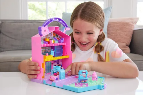 Miniatura 2 de Polly Pocket Pollyville Fresh Market Muñecas y juego de juguete, juguete de comida con 2 micro muñecas, 12 accesorios incluyen coche de juguete