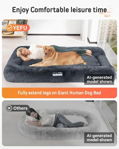 Miniatura 4 de YEFU Cama humana para perros adultos, camas grandes extra de 79 x 45 x 12 pulgadas, cama para perros de tamaño humano, funda de piel sintética Gris
