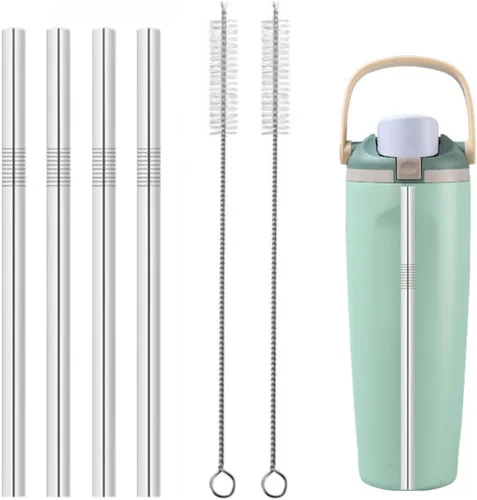 Miniatura 10 de Pajitas de repuesto de metal compatibles con vaso de acero inoxidable Owala Kids con aislamiento térmico de acero inoxidable de 12 oz/15 onzas