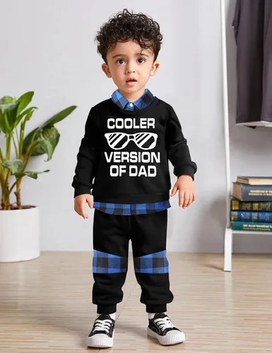 Miniatura 3 de Conjunto de 2 piezas de ropa para niños pequeños, camisa a cuadros con estampado de letras y pantalones largos, 2 piezas para otoño e invierno