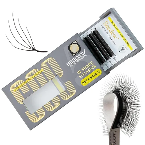 Miniatura 60 de Extensiones de pestañas con doble punta 3D, rizo D de 0.003 in, mezcla de 0.315-0.591 in, 12 filas por bandeja, tallo plano 3DD en forma de W