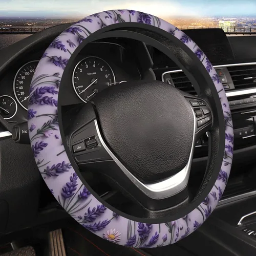 Miniatura 9 de Funda para volante de coche SAKTEPLE con forro antideslizante, funda universal de 15 pulgadas, accesorios de interior de coche de moda para mujeres