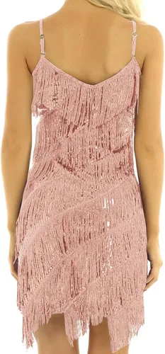 Miniatura 3 de Vestido sexy de fiesta con cuello en V para mujer, vestido de lentejuelas de color sólido, vestido con flecos, para ocasiones especiales