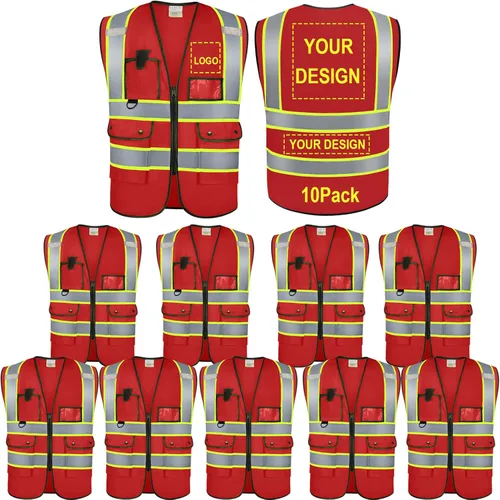 Miniatura 23 de Chaleco Reflectante Clase 2 de Seguridad ANSI con Bolsillos y Cremallera de Alta Visibilidad Uniforme de Construcción K-azul