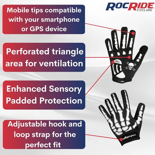 Miniatura 3 de RocRide Guantes de ciclismo con diseño de esqueleto, acolchados, dedos completos, para carretera, montaña, BMX, unisex, para hombres, mujeres