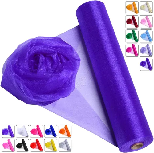 Miniatura 20 de Tela de Organza de Cristal Tul - 16" por 50 Yardas Tela Transparente para Decoración de Fiestas de Boda Despedida de Soltera Tutú Rollo de Malla