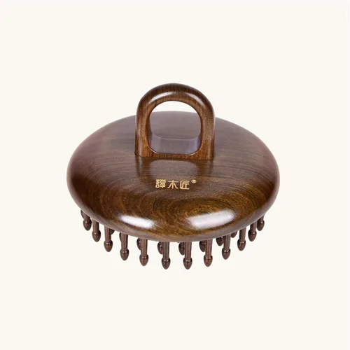 Miniatura 2 de TAN MUJIANG Peine de madera hecho a mano, diseño de anillo, masaje del cuero cabelludo, cuidado nutritivo del cabello 3.35 × 1.69 pulgadas