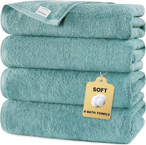 Miniatura 14 de SEMAXE Toalla de baño amarilla, toalla de baño 100% algodón con lazo para colgar, 55 x 27 pulgadas, suave, absorbente y de secado rápido, para baño