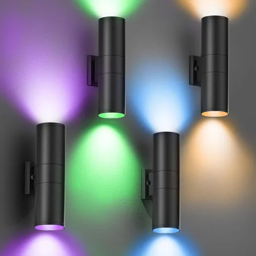 Miniatura 14 de wowlite Luces modernas de pared para exteriores, luces arriba y abajo, aplique cilíndrico de montaje en pared, negro mate, luces exteriores paquete