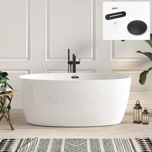 Miniatura 30 de FerdY Tahiti - Bañera independiente de 67" con forma ovalada elegante, bañera aislada de doble pared brillante con color blanco, con centro