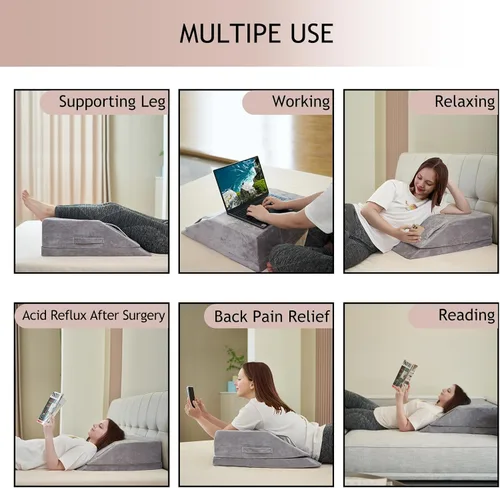 Miniatura 7 de Almohada de cuña para dormir, almohada de cuña para cama después de la cirugía, almohada de espuma viscoelástica de 2 alturas para elevación