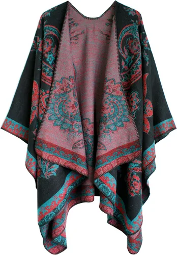 Miniatura 122 de Urban CoCo Poncho de colores para mujer, chal con frente abierto, color en bloques
