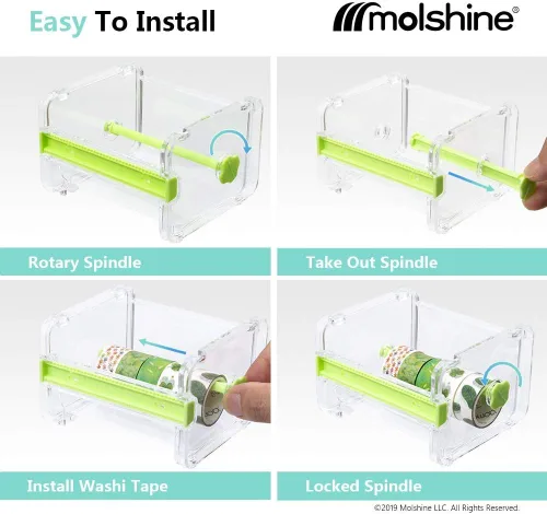 Miniatura 4 de molshine Paquete de 2 dispensadores de almacenamiento de cinta adhesiva transparente para escritorio, cortador de cinta, soporte de rollo de cinta