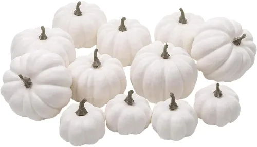 WESAPPINC Calabazas artificiales, 12 calabazas falsas blancas surtidas, calabazas grandes de cosecha sintética para otoño, Acción de Gracias,