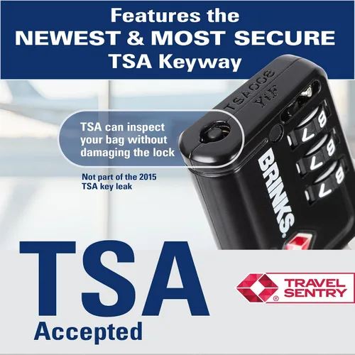 Miniatura 3 de Brinks TSA - Cerradura indicadora aceptada para equipaje, color negro, combinación reajustable, grillete largo de 2.5 pulgadas, llave TSA008 más