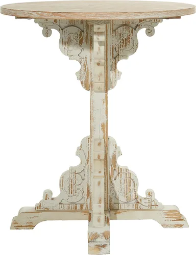 Miniatura 5 de Deco 79 Mesa auxiliar de madera con desplazamiento lateral, mesa auxiliar tallada envejecida con parte superior de madera marrón, mesa auxiliar