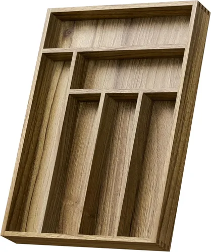 Miniatura 10 de Kiasthome Organizador de Cajón de Cubiertos de Madera de Acacia, Organizador de Cajón de Utensilios de Cocina con Divisores Ranurados, Organizador