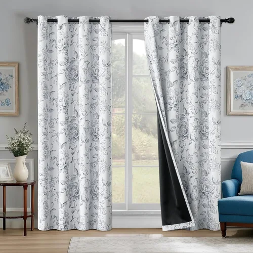 Miniatura 21 de Beauoop - Cortinas florales 100% blackout, de 84 pulgadas de largo, 2 paneles, para dormitorio, sala de estar, azul marino y blanco