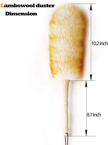 Miniatura 8 de J&A Plumeros de lana de cordero con mango de madera maciza, cabeza flexible, antiestático, cómodo agarres de 17.8 pulgadas de largo plumero