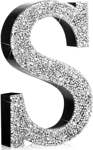 Miniatura 8 de Qunclay Letras brillantes de cristal plateado de 5.7 pulgadas, decoración de diamantes triturados, letra de madera con purpurina con tornillo