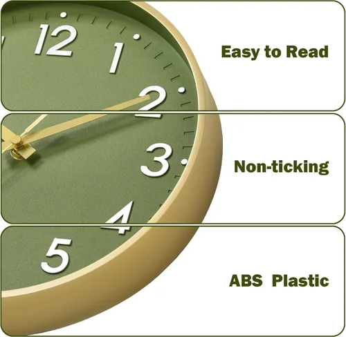 Miniatura 7 de Reloj de pared Mosewa de 20 cm, moderno, analógico, silencioso, sin tictac, funciona con pilas, decorativo para cocina, dormitorio, oficina (dorado)
