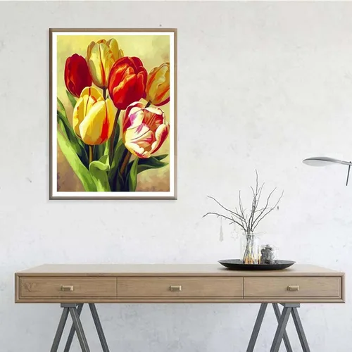 Miniatura 3 de Ginfonr Kit de pintura de diamantes de mosaico 5D para bricolaje, flores de tulipán, pintura con diamantes, plantas de arte de punto de cruz