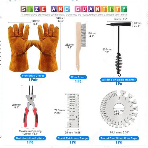 Miniatura 2 de Glarks Martillo astillador de 10 pulgadas con mango de resorte helicoidal y cepillo de alambre, par de guantes de soldadura para eliminar escoria